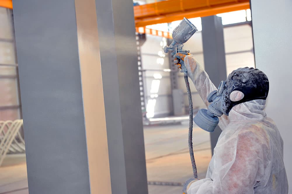 Close-up of a freshly coated industrial surface